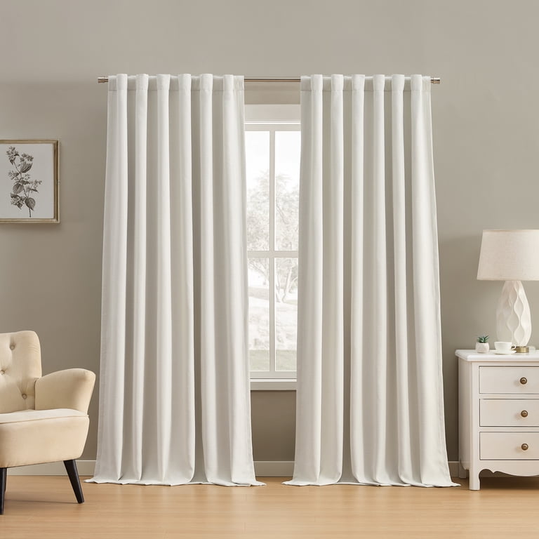 SUN+BLK Ivory 100% Blackout Linen Curtain Set, 2 Panel photo 1