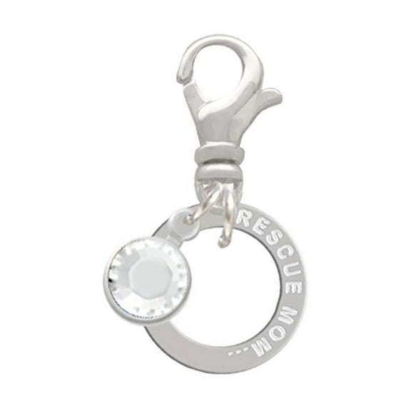 Delight Jewelry Silvertone Rescue Mom Infinity Ring - Silvertone Clip on Charm with Clear Crystal Drop