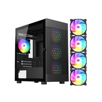 DIYPC ARGB-G5-BK Black USB3.0 Tempered Glass Micro ATX Gaming Computer Case w/ 4 x ARGB Fans (Pre-Installed), Support 360mm AIO