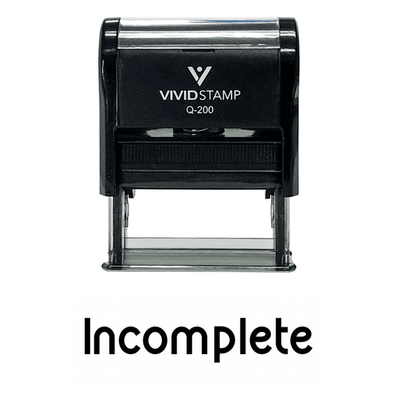 Vivid Stamp Incomplete Teacher Self Inking Rubber Stamp (Black Ink) - Medium