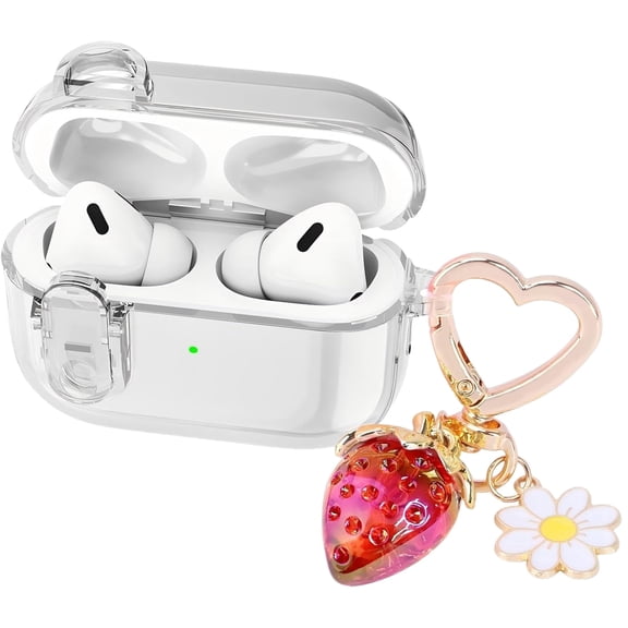 (with safety lock) Compatible with AirPods Pro third-generation headphone case, cute and soft TPU transparent phone case for Apple AirPods Pro 3, with strawberry keychain (transparent)