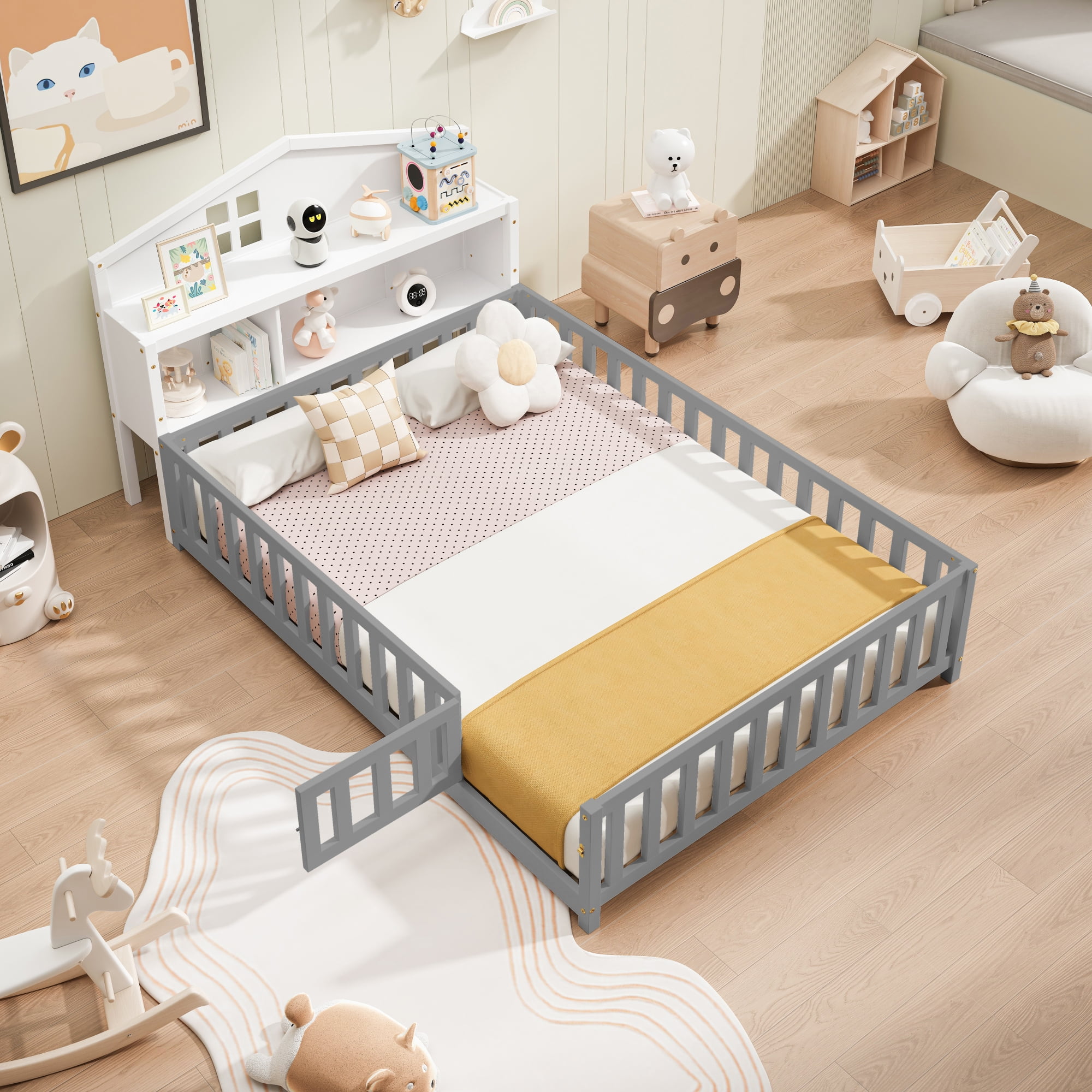 Jopath Headboard for Full Size Bed with Storage Shelf,Head Board Floor Bed,Sturdy and Stable,Easy Assembly,White