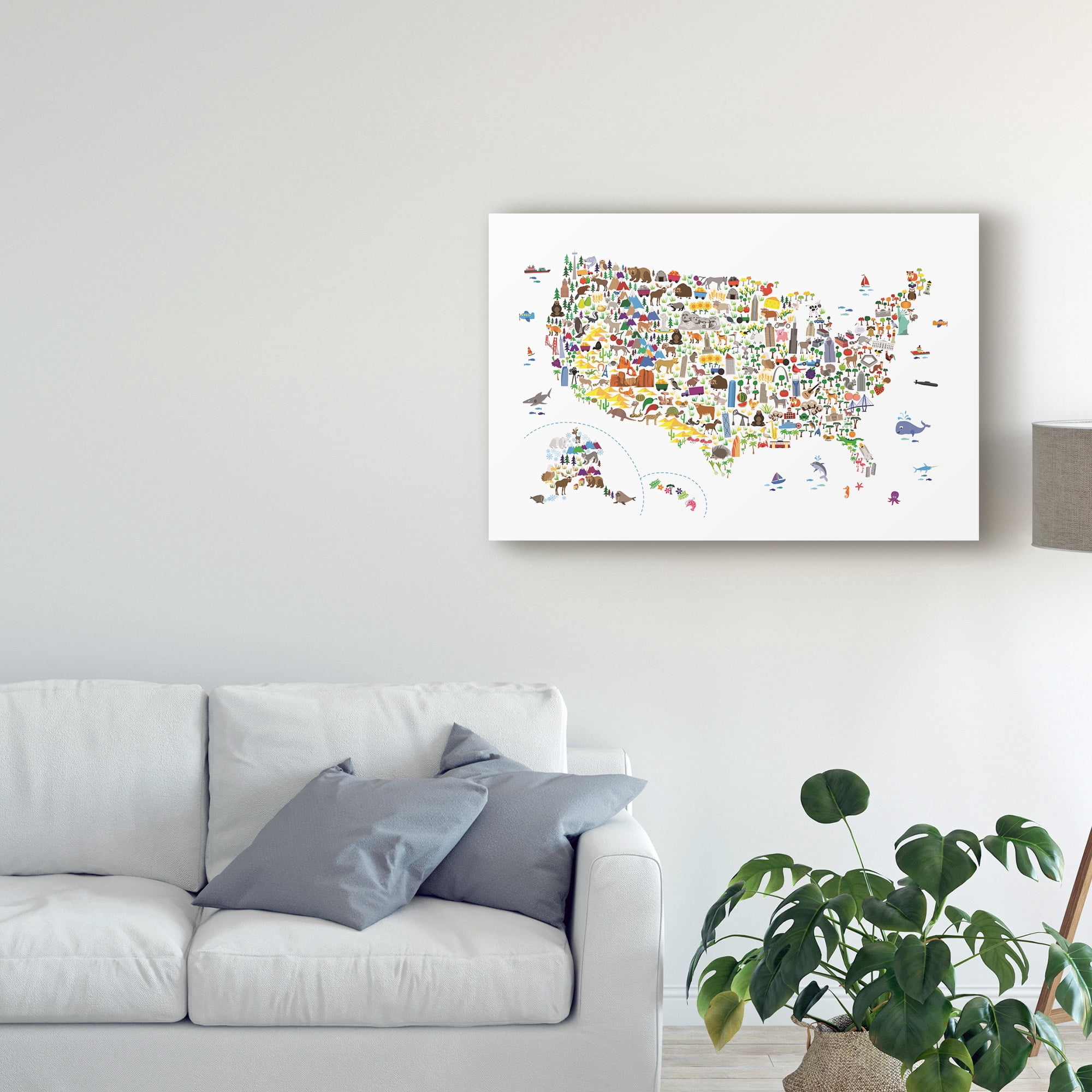 Trademark Fine Art 'Animal Map of United States for children and kids' Canvas Art by Michael Tompsett