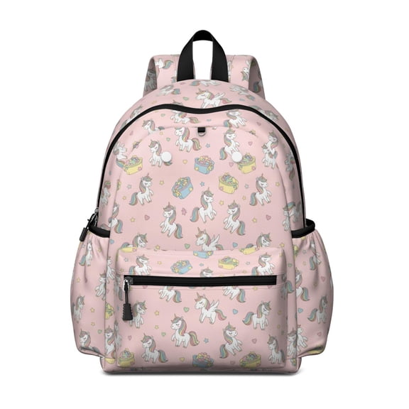 Unicorn and Star Pink Pattern Cute School Backpack with Padded Back and Adjustable Shoulder Straps 13.4"x11"x4.7"