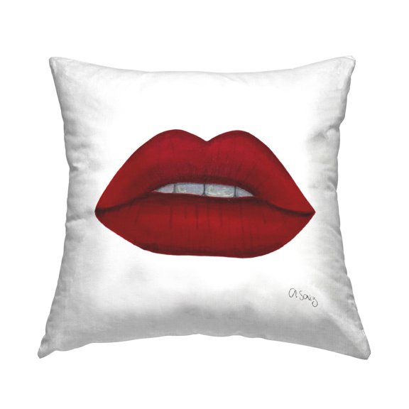 Stupell Industries Red Modern Fashion Lips Square Decorative Printed Throw Pillow, 18 x 18