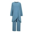 thumbnail image 4 of SwiftWear Pants Sets Women 2 Piece Outfits Long Sleeved Crewneck Front Split Loose Top Casual Pants Set Light Blue S, 4 of 6