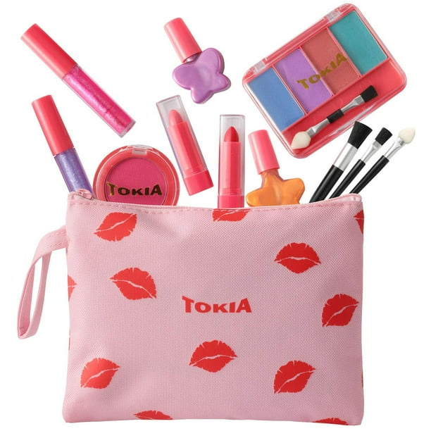 TOKIA Kids Makeup Kit for Girl, Washable NonToxic Little Girl Makeup Set with Cosmetic Bag