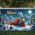 thumbnail image 2 of Snowy Theme Christmas Banner Golden Lettering Believe Banner Colorful Decor Santa Claus Pattern Holiday Banner for Christmas Party Home Decoration Holiday Celebration, 2 of 9