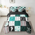 thumbnail image 2 of Manfei Teens Baseball Player Bedding Comforter Set 7-Piece, Square Plaid King Bedding Sets, Cartoon Sport Theme Reversible Bed Sheets, Microfiber Bedroom Decor, 2 of 7