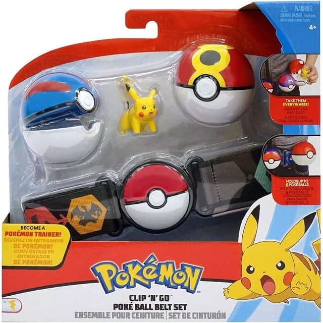 cinturón de mascota pokémon bola de elfo caja telescópica regalo de navidad Cinturón Pokémon ajustable con clip trasero y anillo de ajuste; en el empaque se ven dos Poké Balls, una Poké Ball extra y una figura Pokémon de 5 cm (modelo aleatorio). Compatible con figuras de 5 cm, indicado desde 4 años; útil para coleccionables y juegos de entrenamiento.