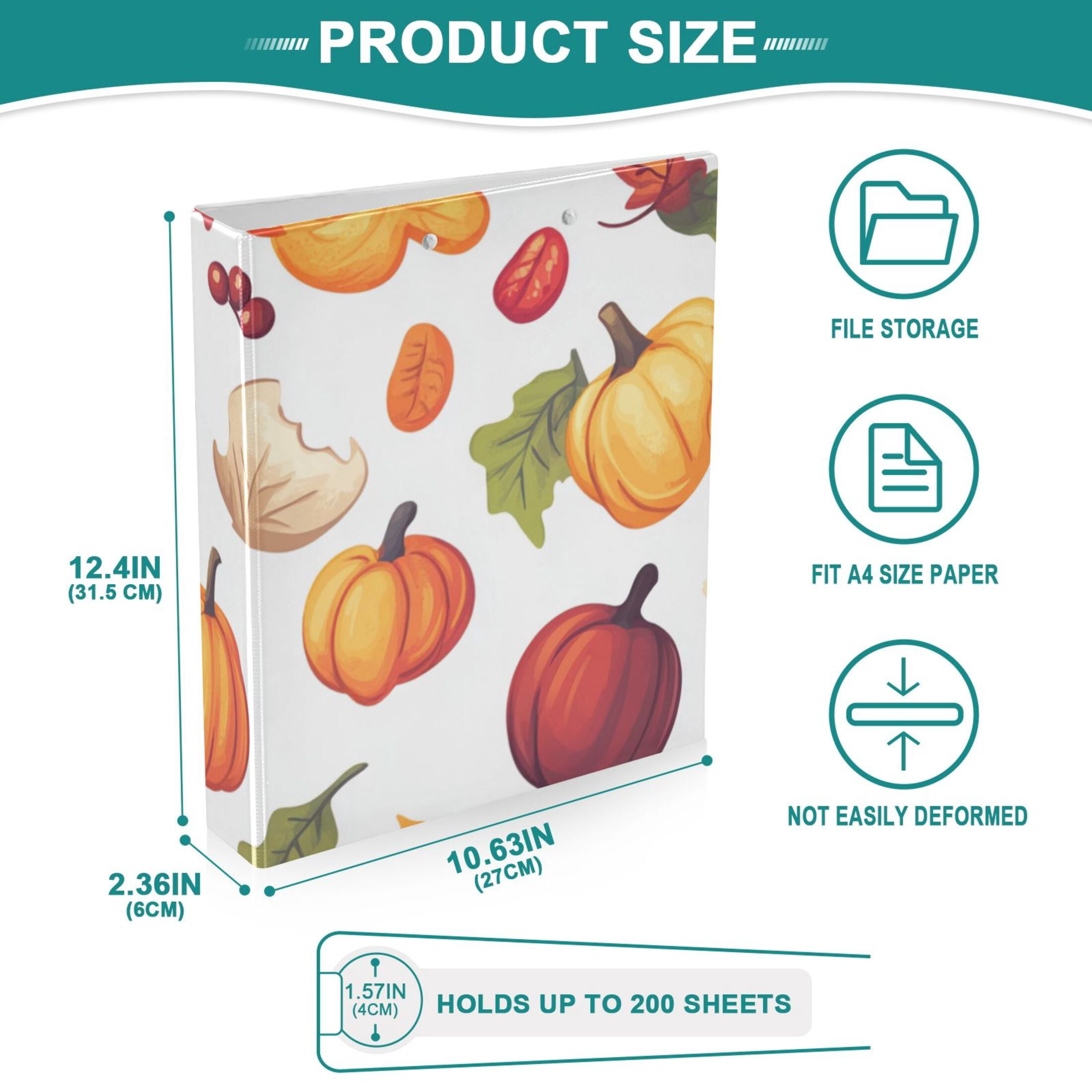 Thanks Giving and Vegetable 3 Ring Binders 1.5 inch Hardcover File Folders with Interior Pockets A4 Size Organizer for School Office Hospital