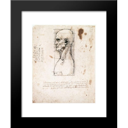 Bust of a man in profile with measurements and notes 20x24 Framed Art Print by Leonardo da