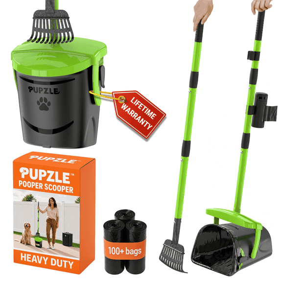 Pupzle Dog Pooper Scooper with Bag Attachment, Heavy Duty for Large Dogs