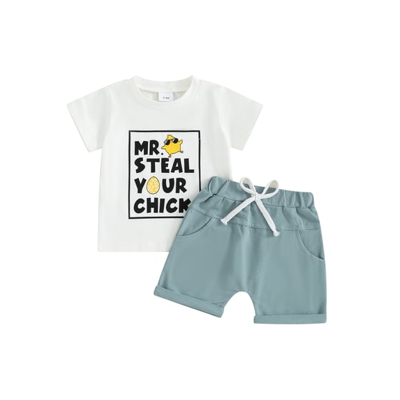 Baby Boy Girl Easter Outfit Short Sleeve Mr Steal Your Eggs Tops Shorts Set Toddler Summer Clothes