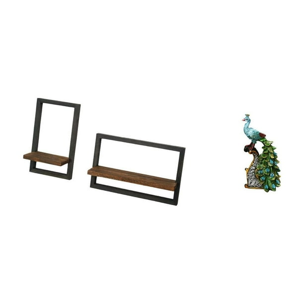 Estantes de pared para almacenamiento,Estantes flotantes de madera Estantes de pared de madera,Figura de escritorio,Estatua de pavo real en estante,escritorio,decoración del hogar,Figuras