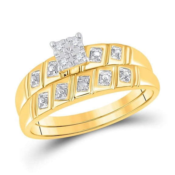 10K Yellow Gold His Hers Round Diamond Square Matching Wedding Set 1/12 Cttw, Womens Size: 5-10, Mens Size: 7-13