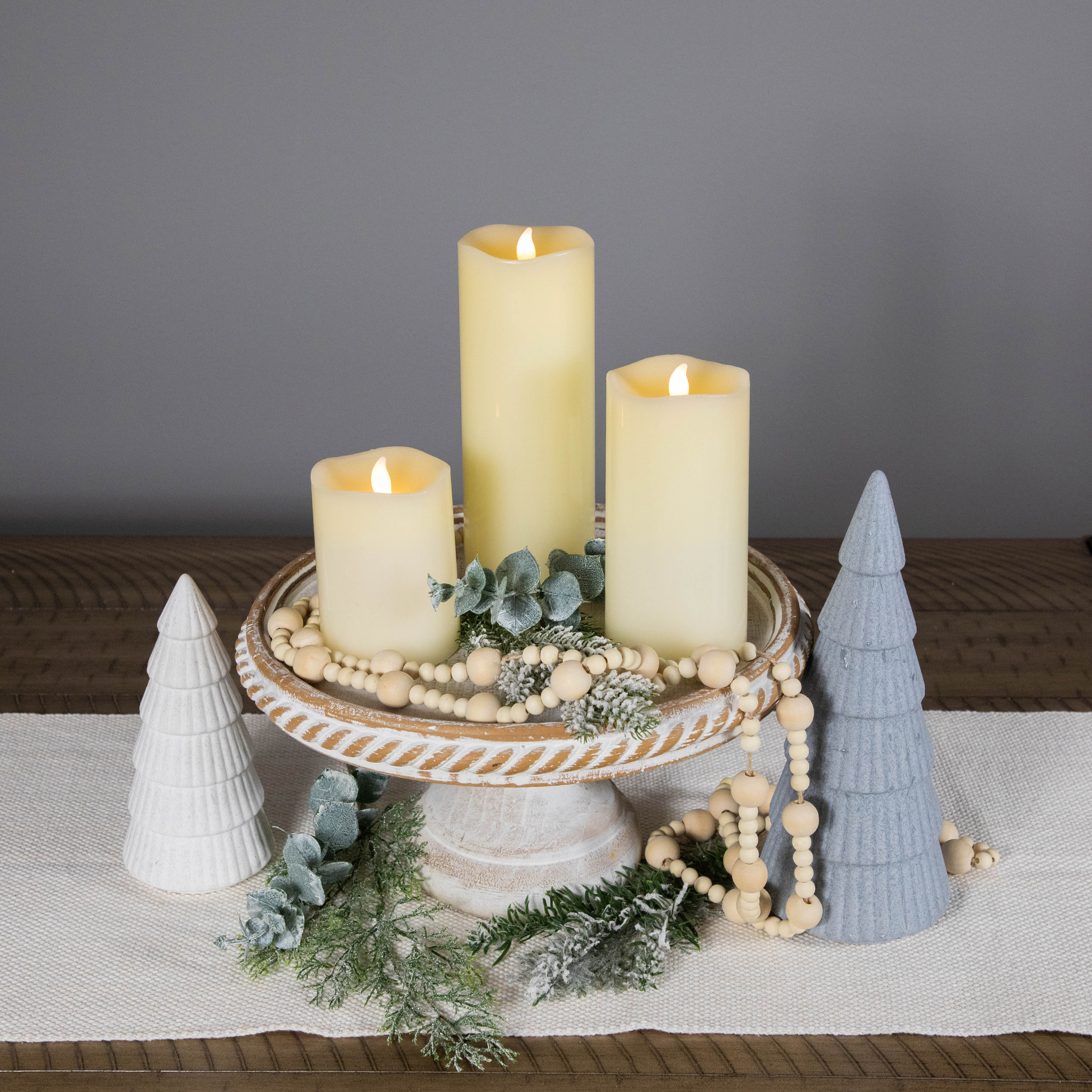 Northlight LED Flickering Flameless Wax Pillar Candles - 8" - Cream - Set of 3