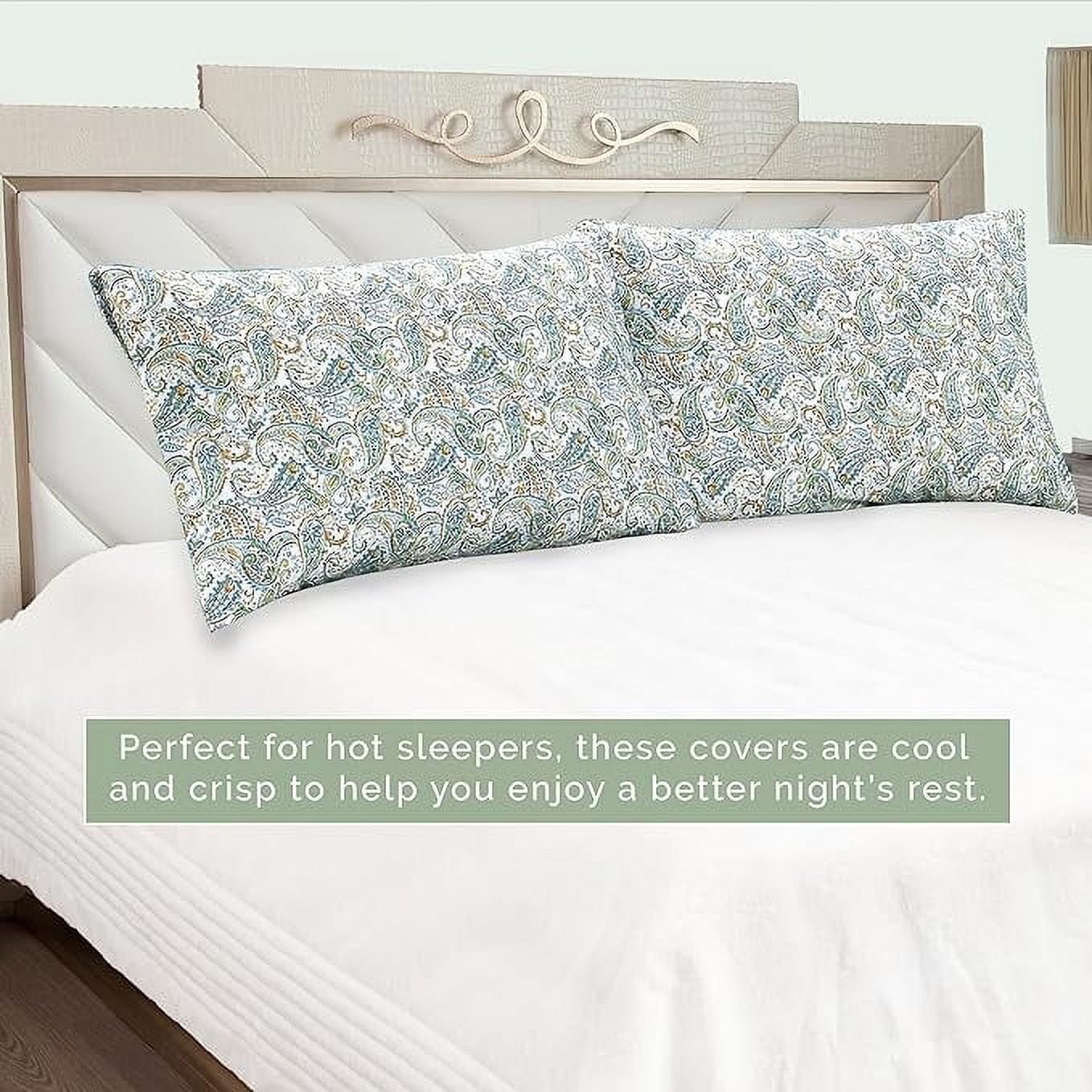 Elegant Comfort Set of 2 Floral Print Pillowcases, 1500 Series Hotel Quality Microfiber, Soft and Smooth with Envelope Closure, Standard/Queen, Paisley Teal