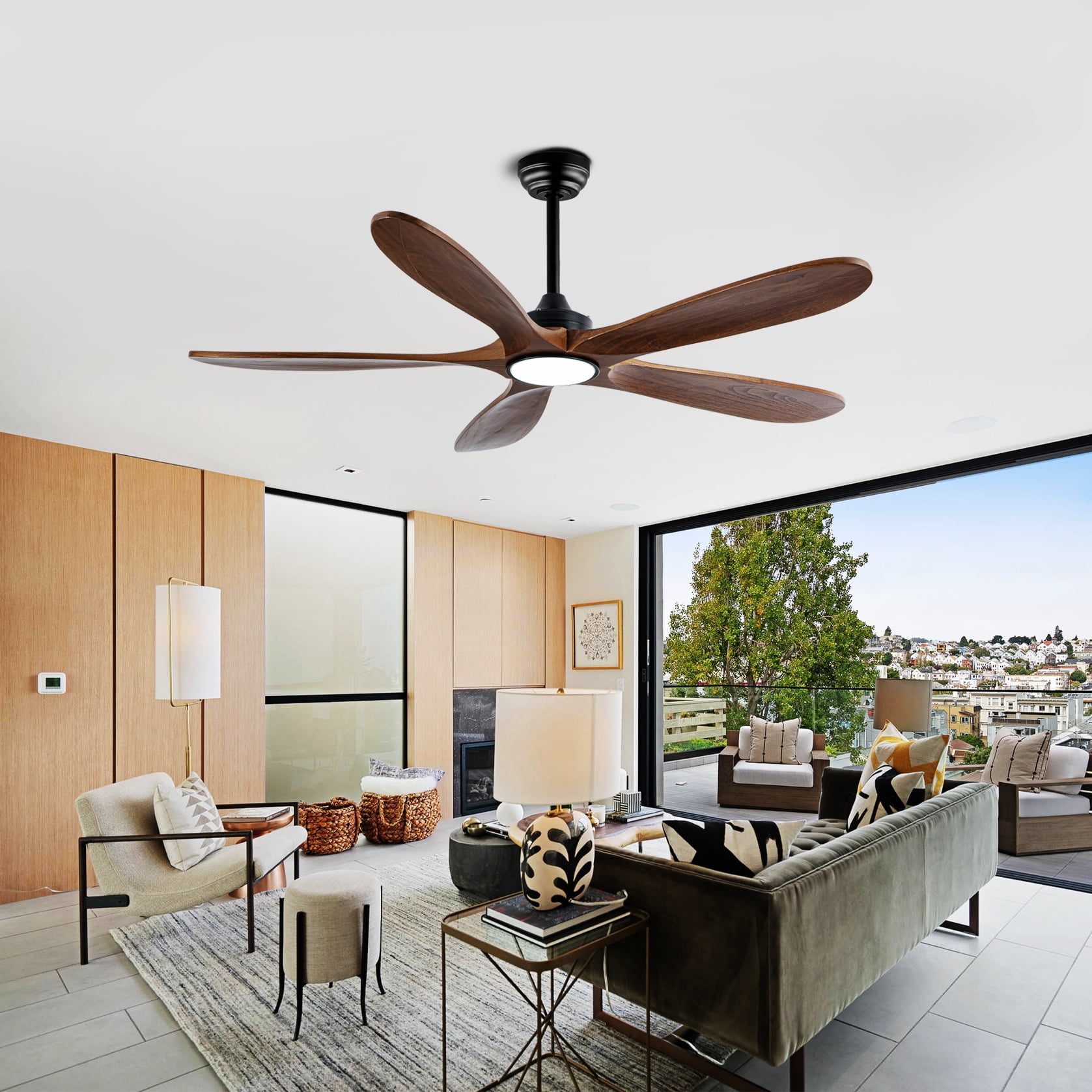 Mintazer 52 in Ceiling Fan with Lights and Remote, Modern Ceiling Fan with 6 Speed & 5 Blade for Farmhouse Bedroom Living Room Gazebo Patio, Brown