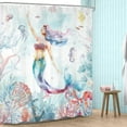thumbnail image 3 of Mermaid Shower Curtain 72Wx72H Inch Coastal Nautical Ocean Sea Fish Octopus Tropical Coral Plant Kids Underwater Jellyfish with 12 Plastic Hooks Fabric Waterproof Toilet Accessories Decor, 3 of 6