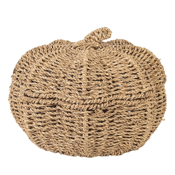 Halloween Decor, Pumpkin-Shaped Handwoven Storage Basket with Lid, for Halloween Candy Storage and Fall Home Decor, 11.8 x 11.8 x 8.7 in, for Halloween Home Decor, Thanksgiving and Holiday Gift