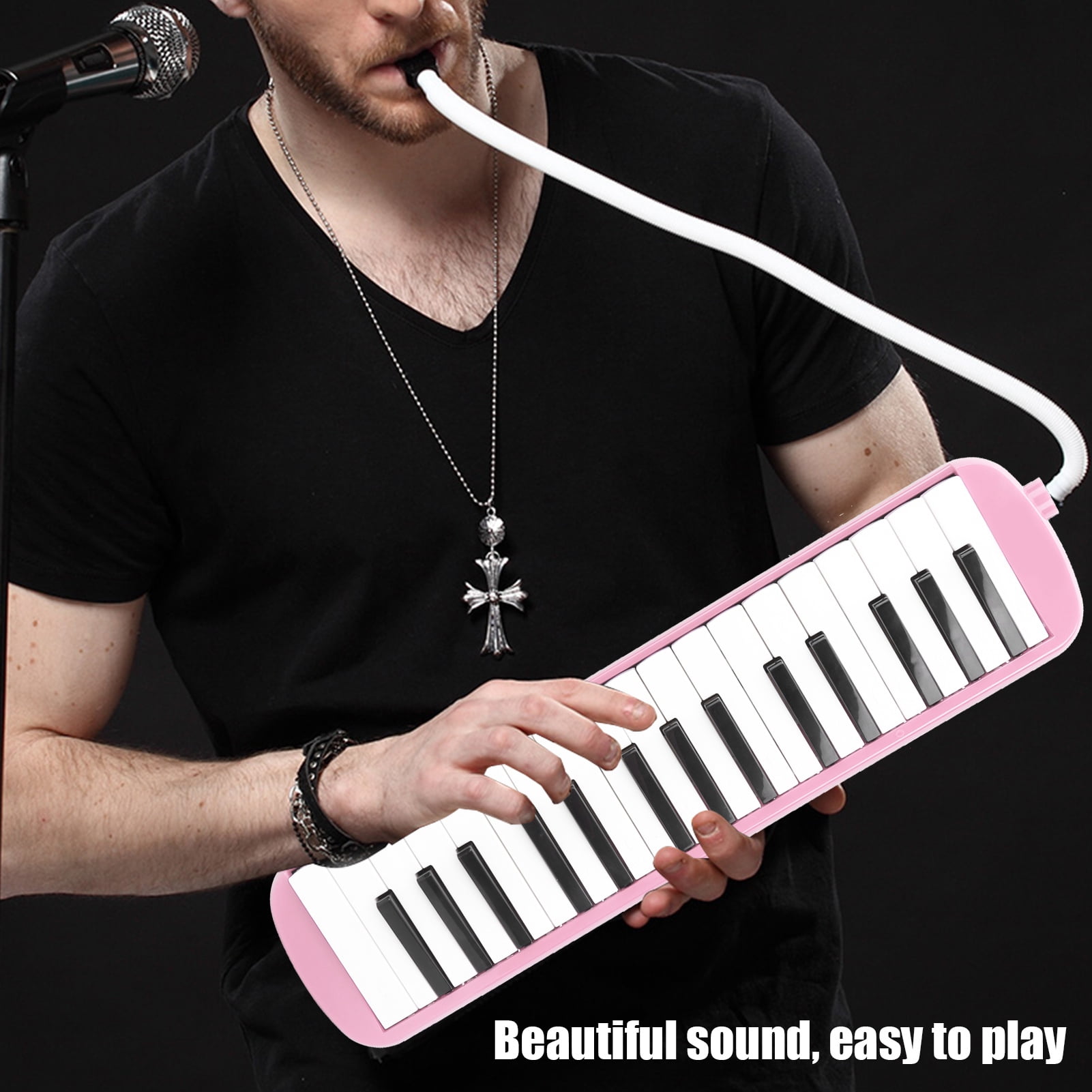 LIZEALUCKY 32 Piano Keys Melodica Musical Education Instrument, Piano Keyboard Harmonica Wind Musical Instrument with Portable Carrying Bag for Beginners[Pink]