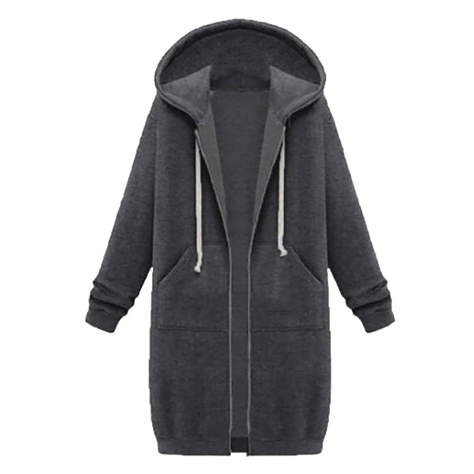 Otvok Womens Solid Jackets Plus Fleece Pocket Hooded Zipper Sweater ...