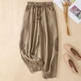thumbnail image 2 of cfhntfmh Capri Pants for Women Elastic Waist Lace Trim Crop Pants Cotton Linen Drawstring Pocketed Loungewear Trousers, 2 of 5