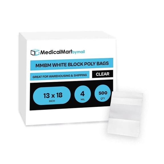 MMBM White Block Reclosable Bags 13" x 18" 4 Mil Water-Resistant Poly Bags for Storing and Shipping Needs 500 Bags