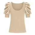 thumbnail image 7 of Fesfesfes Women's Short Sleeve Tops Women's Low Cut Round Neck Bubble Sleeve Threaded Fashion Slim Fitting Short Sleeved T-shirt Mesh Short Sleeve Tops for Women 8(L), 7 of 7