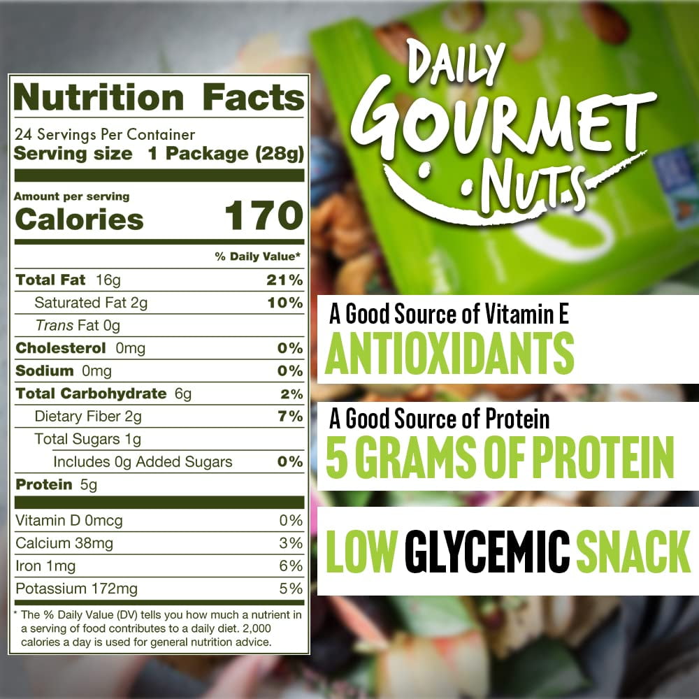 Daily Gourmet Nuts - Original Mixed Nuts | 24 Packs | Unsalted Mixed Nuts Snack Packs | Individually Wrapped Snacks | Nut Snacks | No Peanuts | Deluxe Assorted Snack