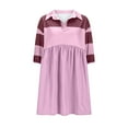 thumbnail image 3 of VBTAPA Womens Babydoll Mini Dress Color Block V Neck Short Sleeve Lapel Shirt Dress Summer Casual Beach Sundress Limited Time Sales Pink M, 3 of 6