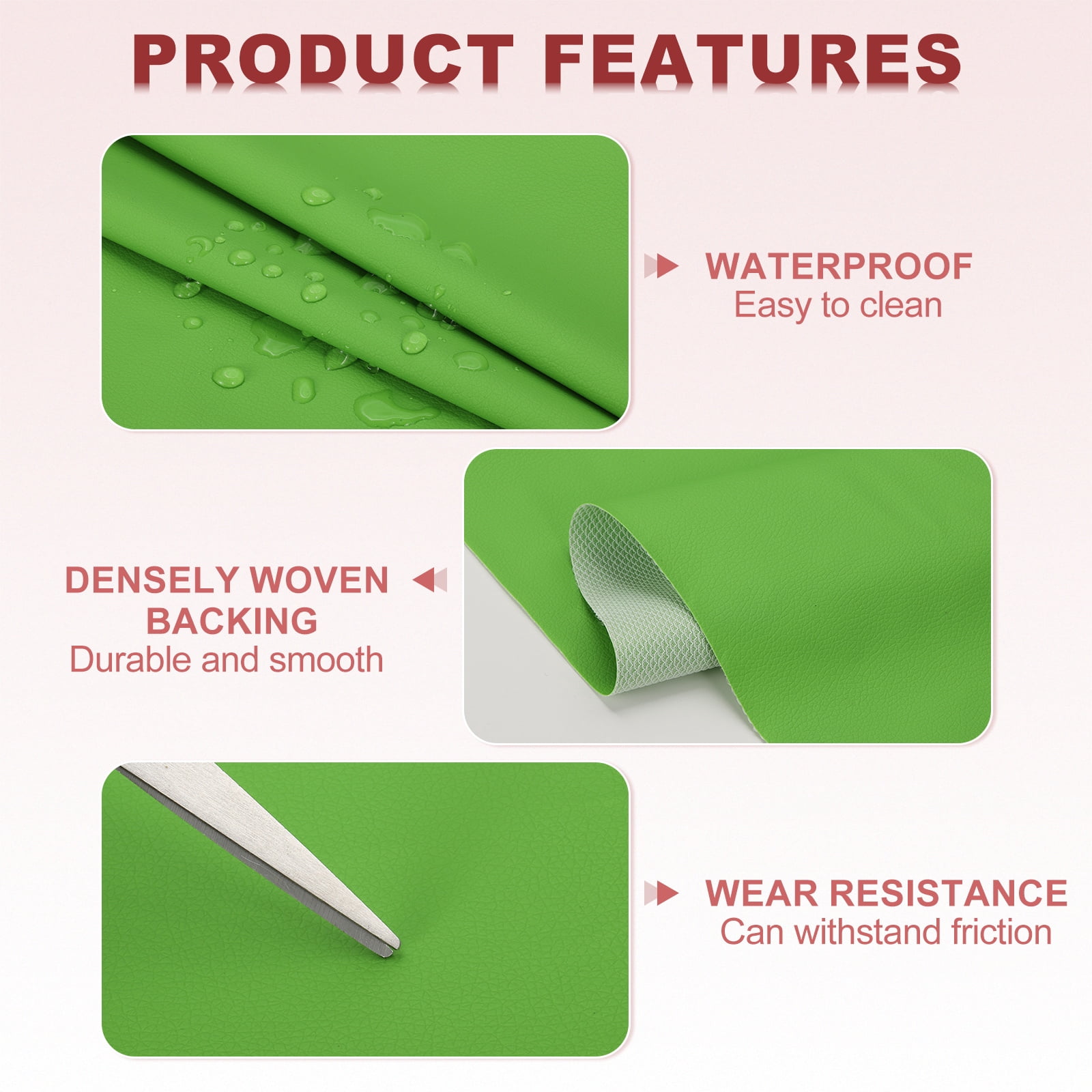 63x39.4in Faux Leather Sheets, Faux Leather Fabric Sheets Vinyl Fabric Synthetic Soft Waterproof for Replacement Upholstery Car, Green