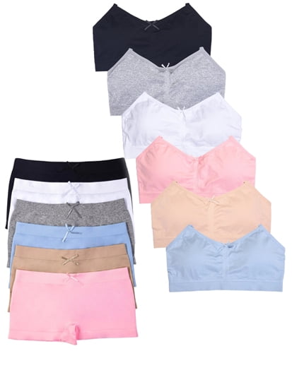 6 Packs of Sofra Girls Seamless Sports Boyshorts Panty and Training Bra