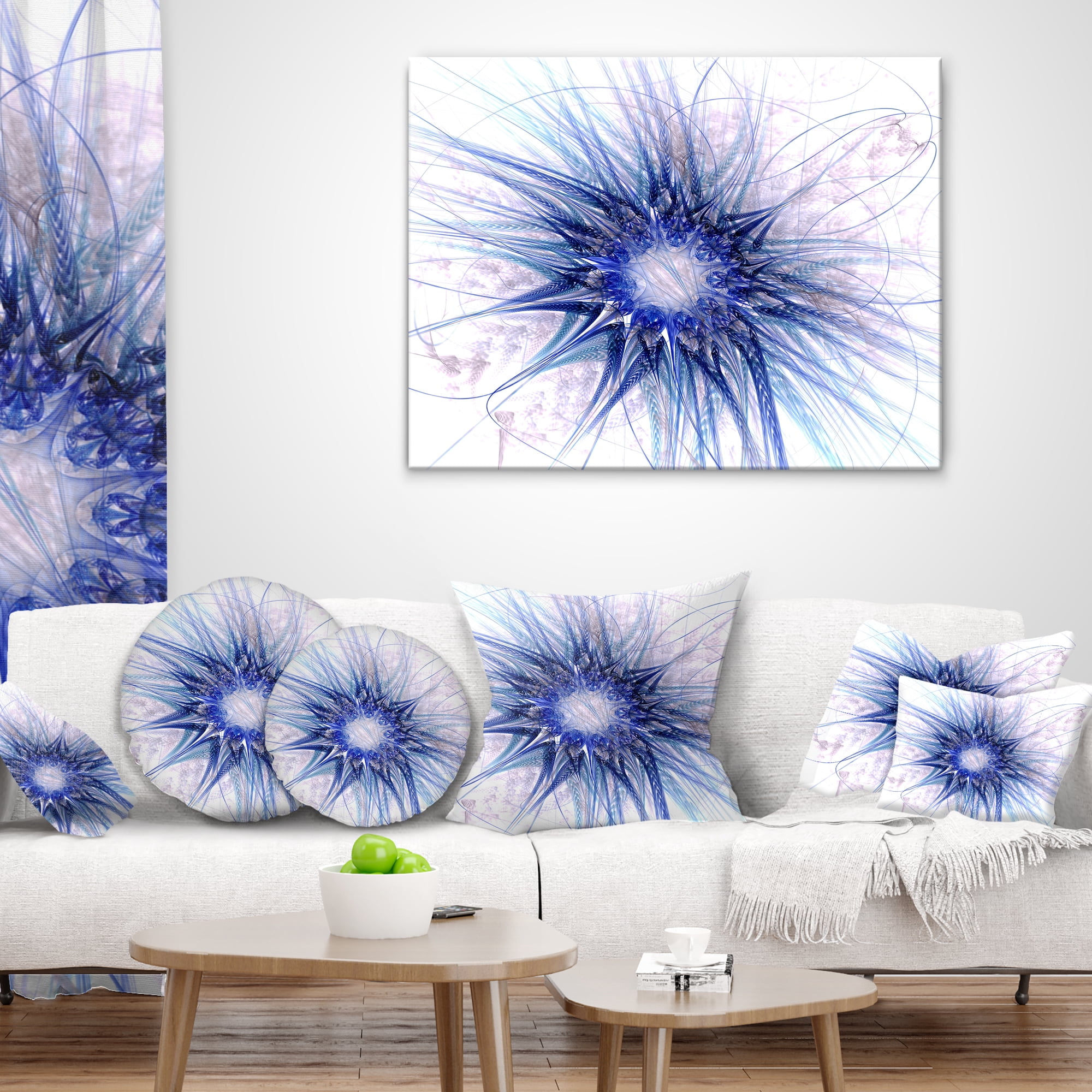 Designart Blue Light Fractal Flower Texture - Abstract Throw Pillow - 12x20