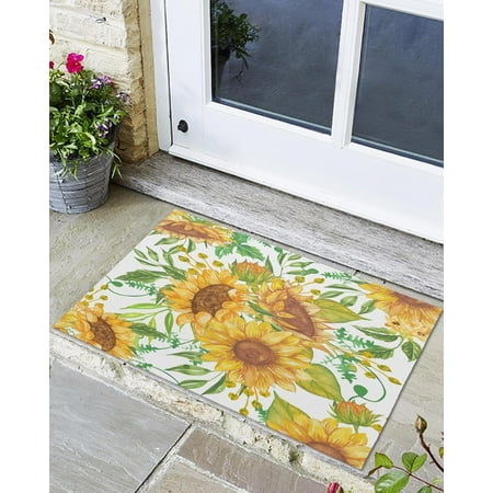 

Indoor Outdoor Mats Sunflower Flower Watercolor Painting Door Mat Non-Slip Absorbent Resist Dirt Entrance Mat Washable Welcome Mats for Entryway Low-Profile Floor Mats