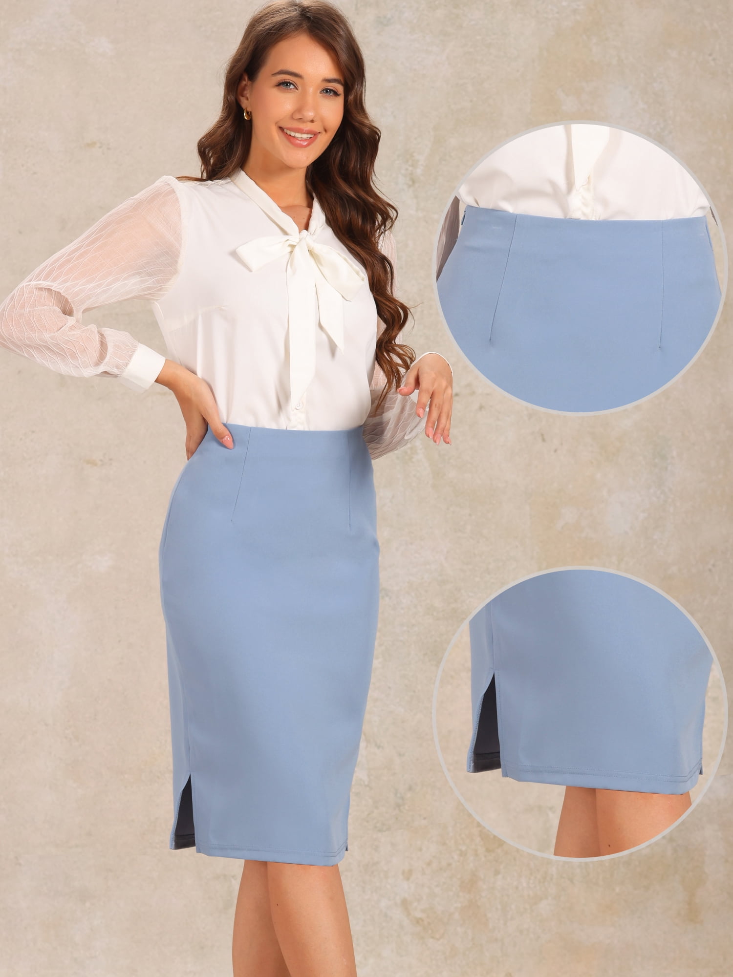 DARING DIVA Women's Knee Length High Waist Bodycon Suit Skirt S Grey Blue