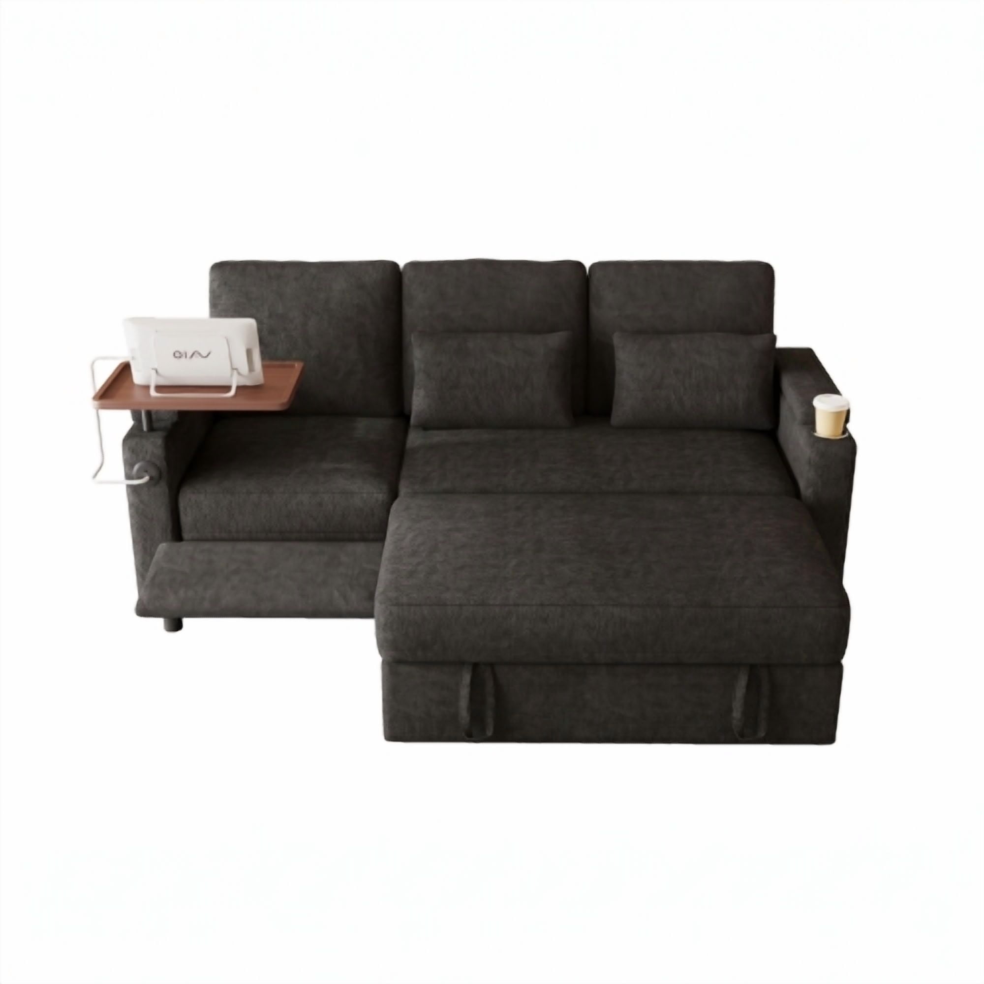 81" 3-in-1 Convertible Sofa Bed, Electric Recliner & Sleeper with Table, USB Ports, Storage Armrests, Chenille, 6 Adjustable Positions, Black
