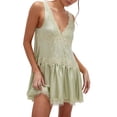 thumbnail image 3 of Women's Lace for Mini Dress Slip Dress V-Neck Summer Y2k Ruffle Hem Flowy Swing Boho Short Dresses Green XXL, 3 of 8