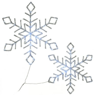 National Tree Company Pre-Lit Christmas Decoration, White, Snowflakes, Ice Crystal, Connected Together, 200 Cool White LED Lights, 24 inch, 20 Inch