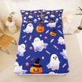 thumbnail image 3 of Manfei Halloween Ghost Skull King Sheets for Kids, Watercolor Blue Pumpkin Candy Bedding, 4 Pieces, 1 Flat Sheet, 1 Fitted Sheet and 2 Pillowcases, 3 of 6