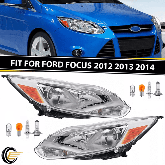 Top Gear Motors Headlight Assembly Pair for 2012–2014 Ford Focus Halogen Factory-Style Left & Right with Bulbs