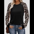 thumbnail image 4 of Camisas de Larga para Mujer, Blusas Raglán con Bloques de Color, Camisetas Básicas Informales de Cuello Redondo, Ropa de Otoño. Leopardo Negro M, 4 of 8