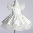 thumbnail image 2 of Coerni Toddler Baby Girls Feather Flying Sleeve Pearl Gown Dress Tutu Fluffy Princess Dress Summer Wedding Party Dresses, 2 of 8