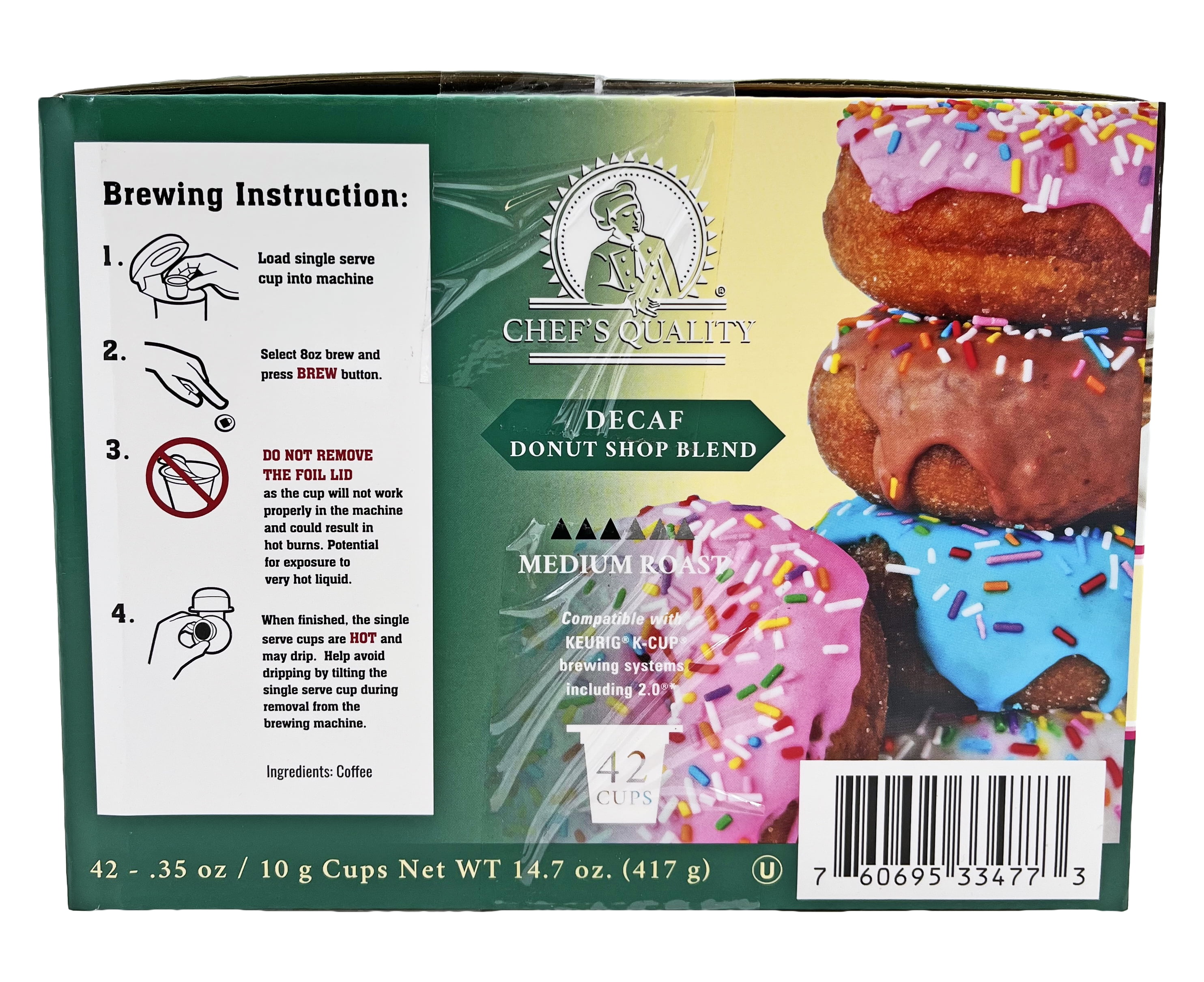 Chef's Quality Decaf Donut Shop Blend 0.35 oz. Single Serve Coffee Pods | Medium Roast | Kosher | 42 Count