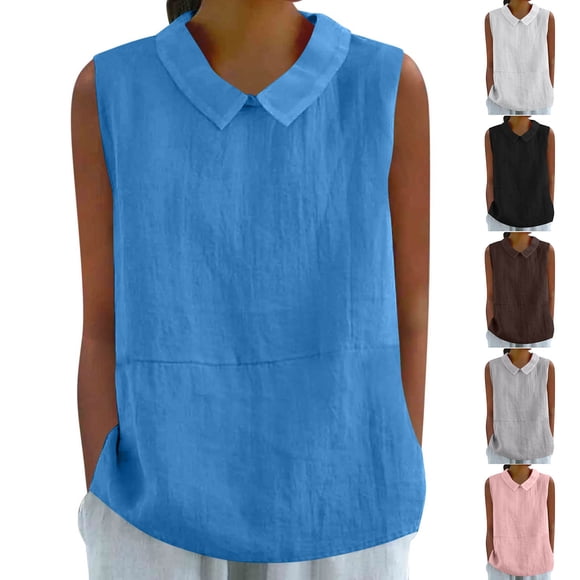 Camisas holgadas,Blusa sin mangas de mezcla de lino para mujer, camisa informal de cuello redondo, blusa holgada y cómoda para usar en casa, sopatenor