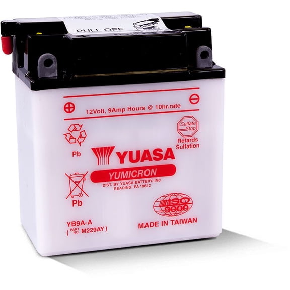 Yuasa Yumicron YB9A-A 12V 9Ah Lead Acid ATV Battery, Dry Charged with 30% More Cranking Power (YUAM229AY)