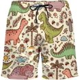 thumbnail image 3 of Sunyuer Men's Swim Trunks with Compression Liner 2-in-1 Drawstring Swimming Shorts Quick Dry Beach Board Shorts with Pockets, Prehistoric Reptiles, 3XL, 3 of 8