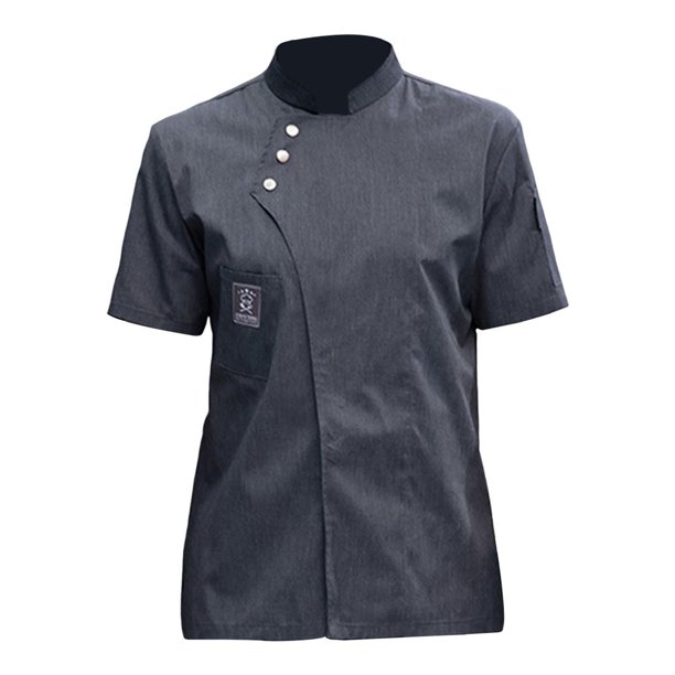Minnieouse Chaqueta de chef Ropa de cocina de manga corta Chaqueta de chef simple para restaurante Blanco XL Abrigos y chamarras Gris 3XL
