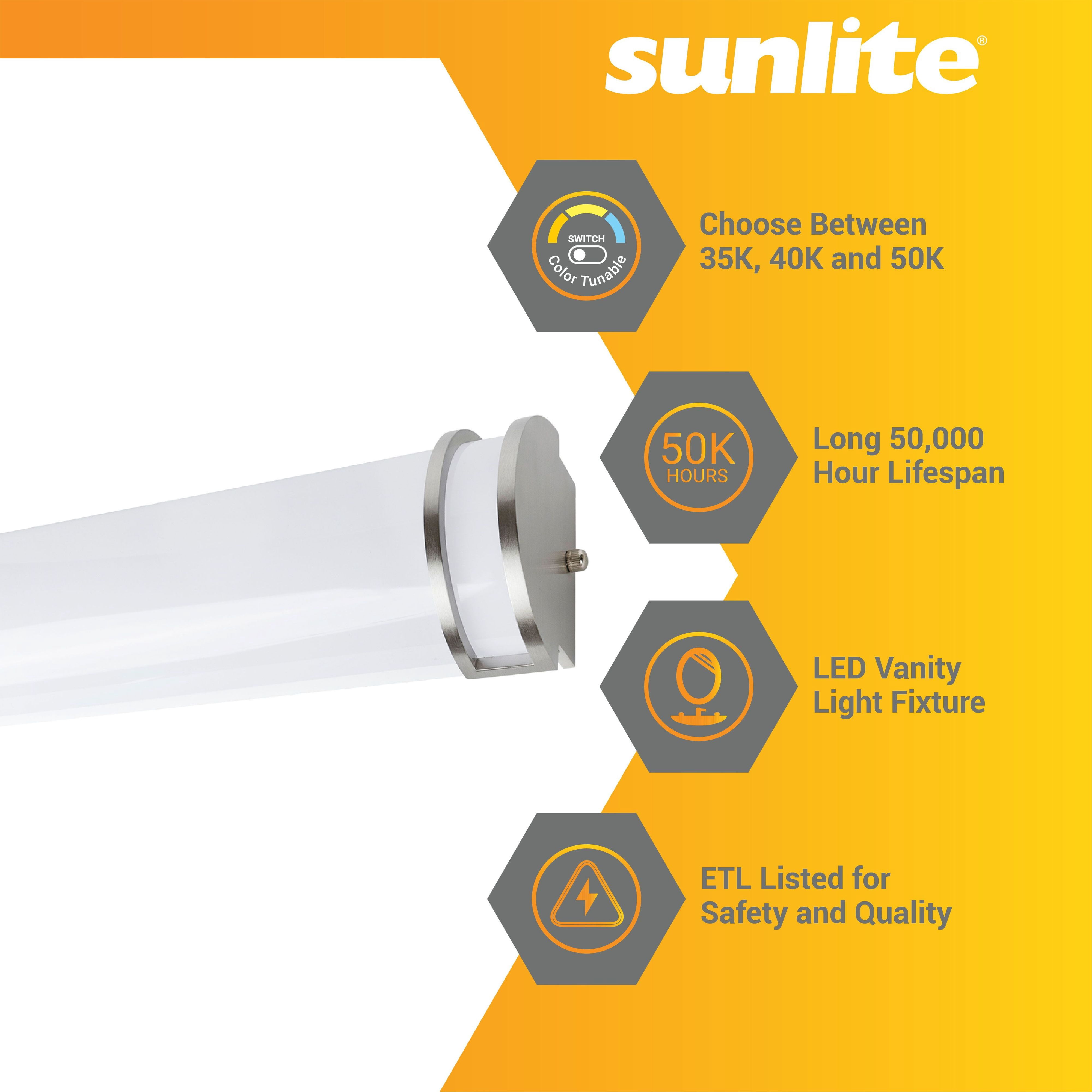 Sunlite 24-Inch Linear LED Bar Vanity Fixture, Power Selectable 15W/20W/25W, 100-277V, 2369 Lumens, Color Selectable 30K/40K/50K, 90 CRI, Dimmable, ETL Listed, Title-24 Compliant